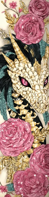 Free dragon bookmark featuring a fancy dragon with roses